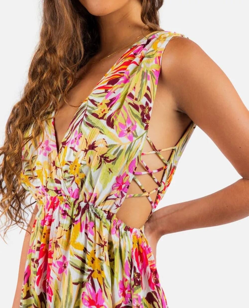 Ripcurl Copacabana Floral Ruffle Dress Flowy Cover Up LRG NWT Hawaiian Coquette